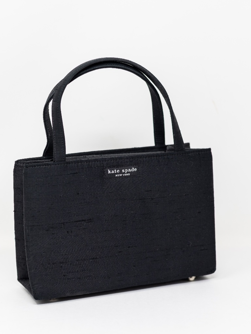 Kate Spade Vintage Raw Silk Textured Top Handle Mini Square Purse Bag Black